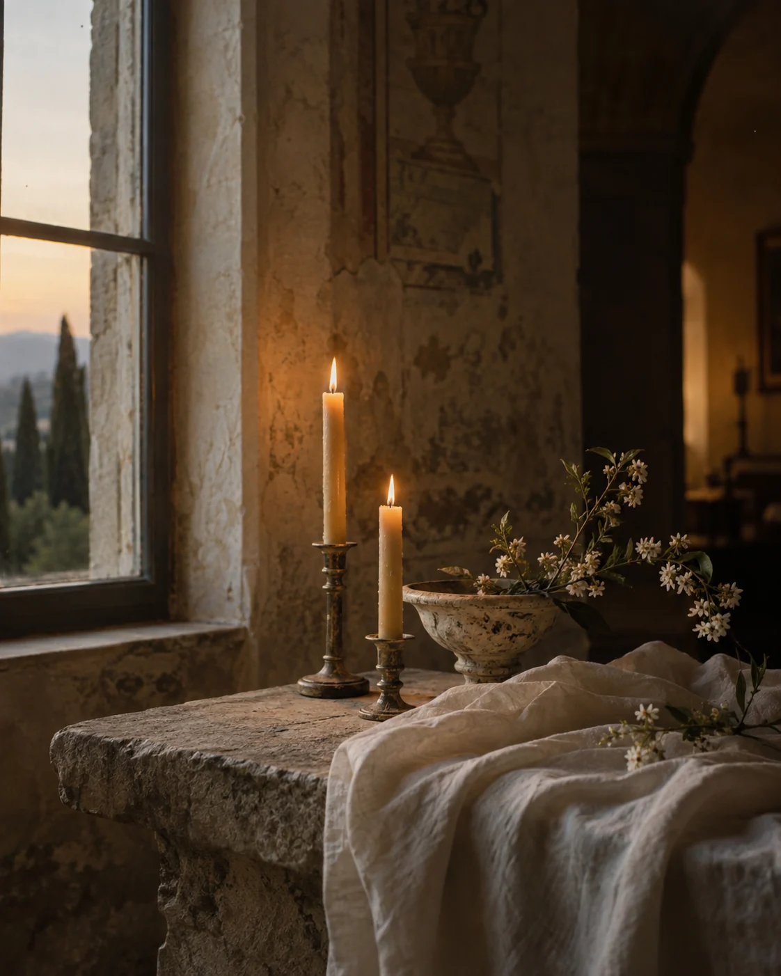 AI-created atmospheric illustration for Winter wedding in a Florentine Villa